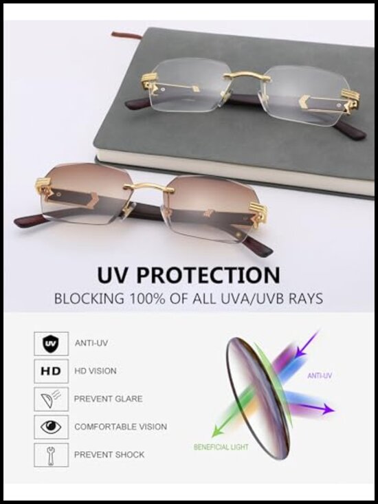 Rimless Rectangle Sunglasses Hexagon Shade Eyewear Frameless Retro Y2K Glasses